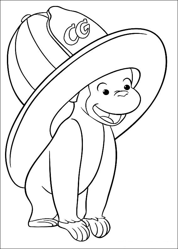 Print Curious George als brandweer kleurplaat